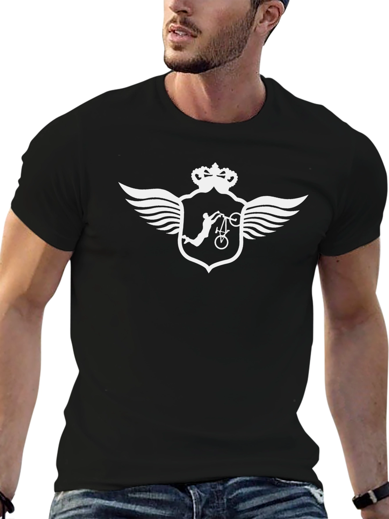 Black T-Shirt with Winged Biker Crest