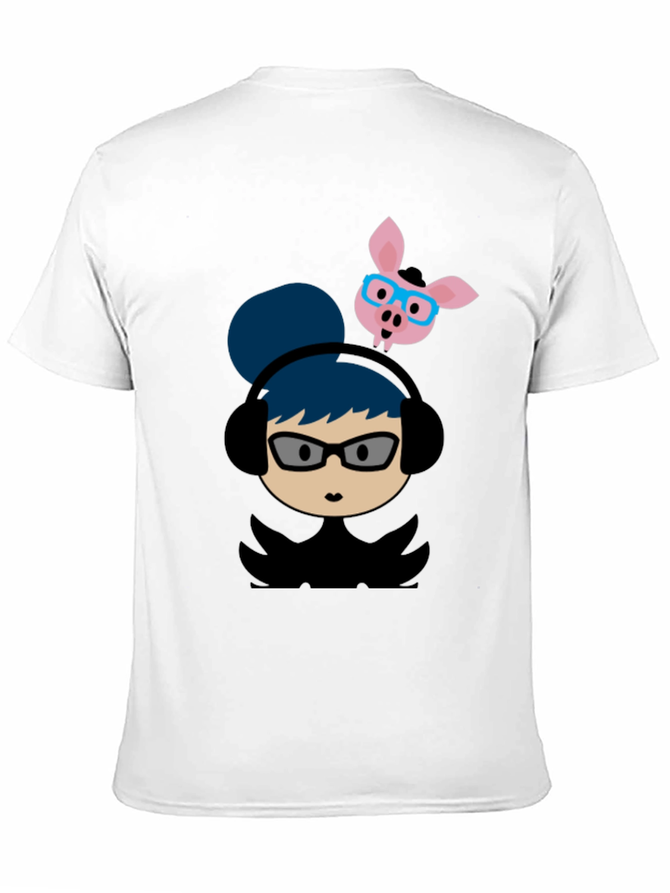 Quirky Cartoon Tee - Girl with Headphones & Pig