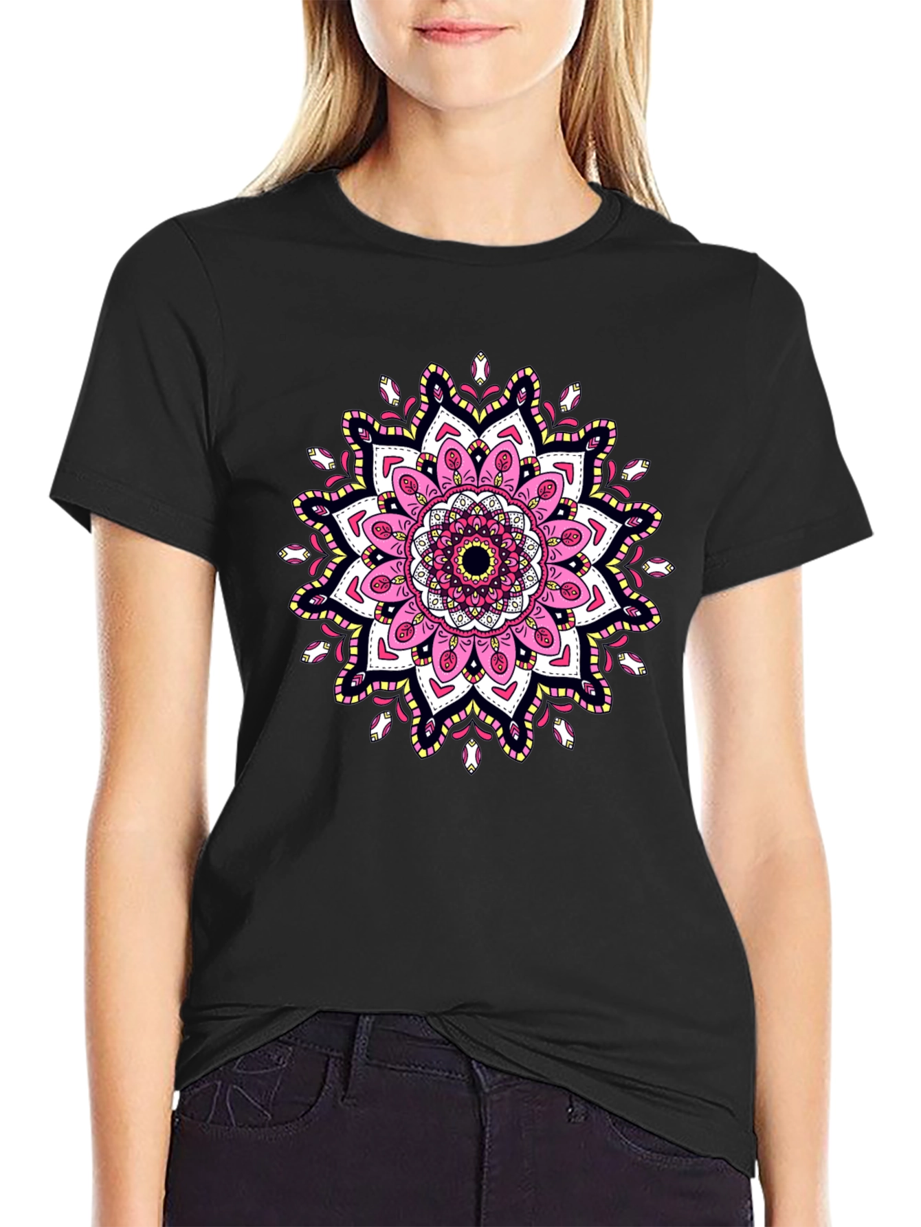 Mandala Print Black T-Shirt