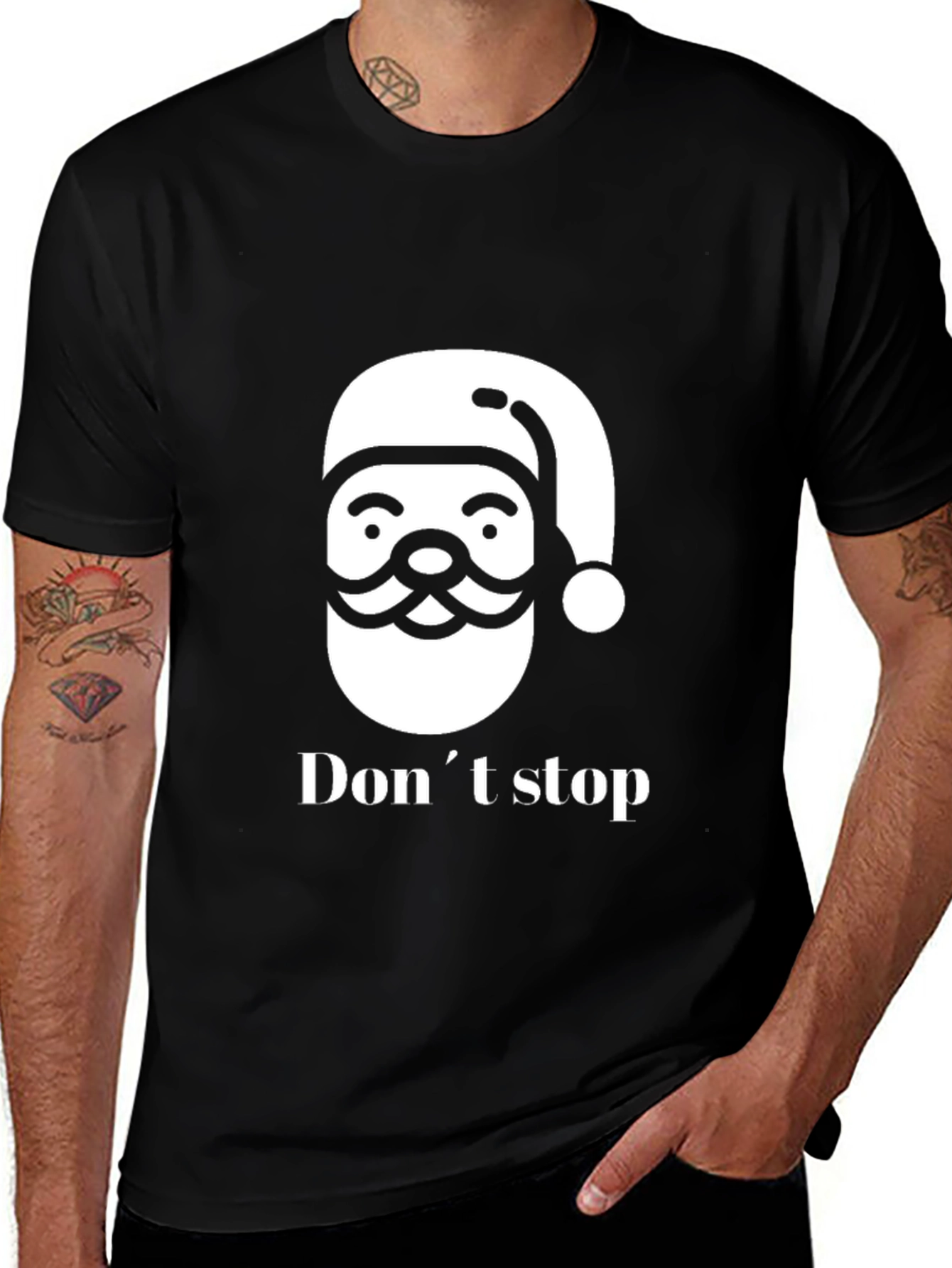 Festive Santa Dont Stop Black T-Shirt