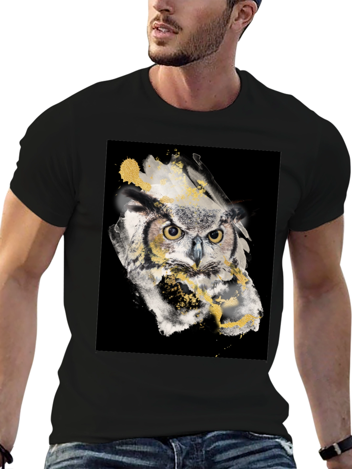 Owl Art Black T-Shirt - Mens Graphic Tee