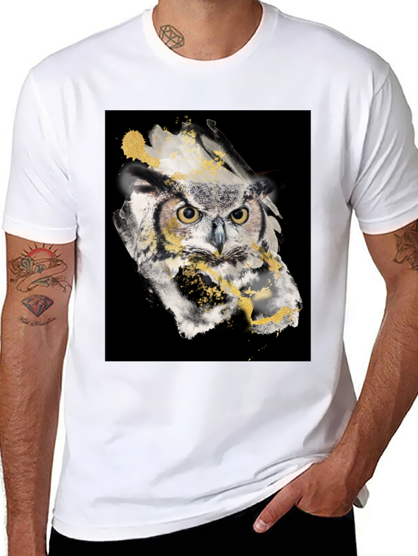 Owl Art Black T-Shirt - Mens Graphic Tee