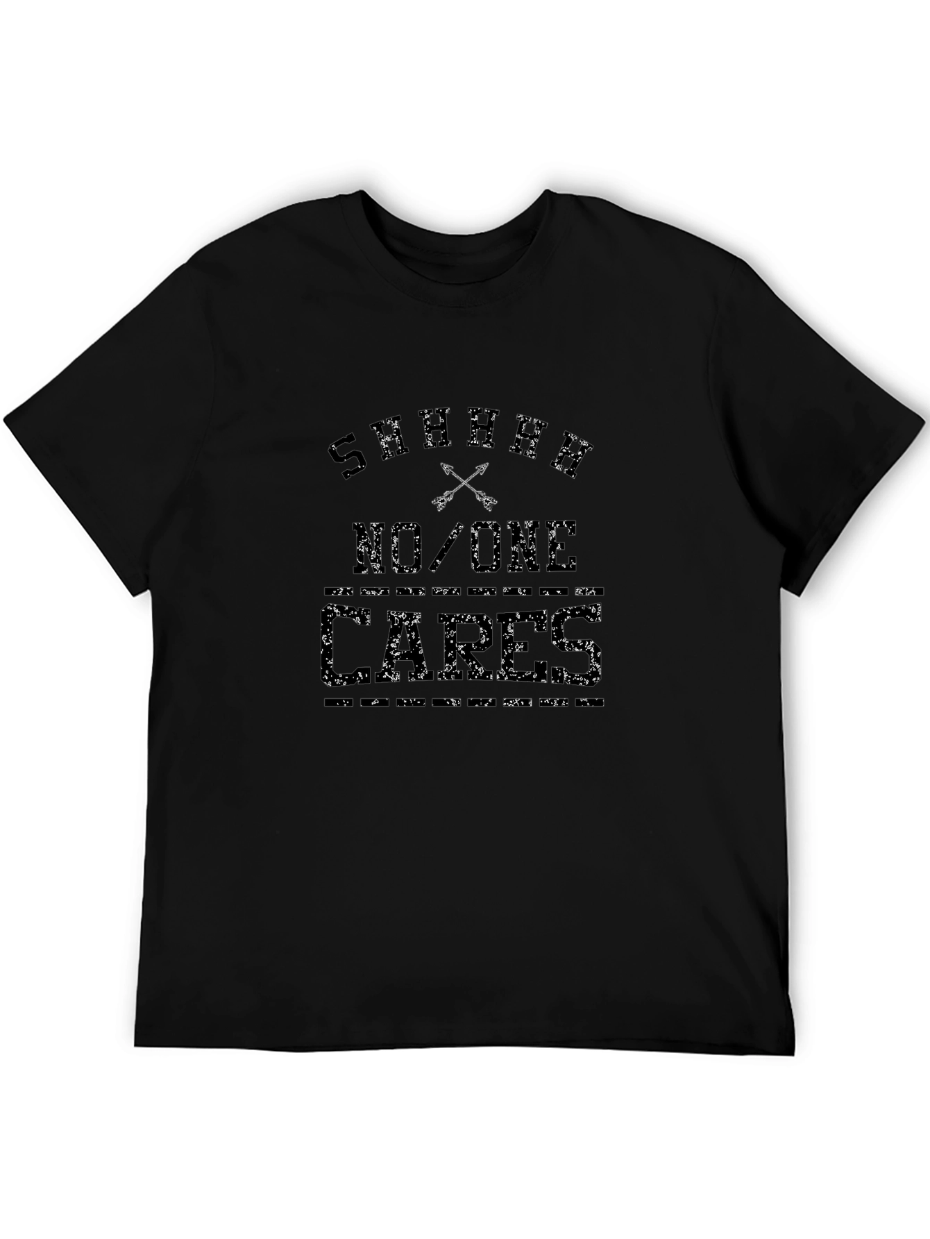 Sarcastic Shhh No One Cares Black T-Shirt