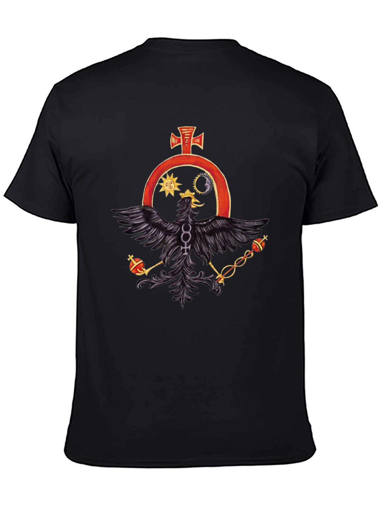 Black T-Shirt with Alchemical Symbol Eagle Design