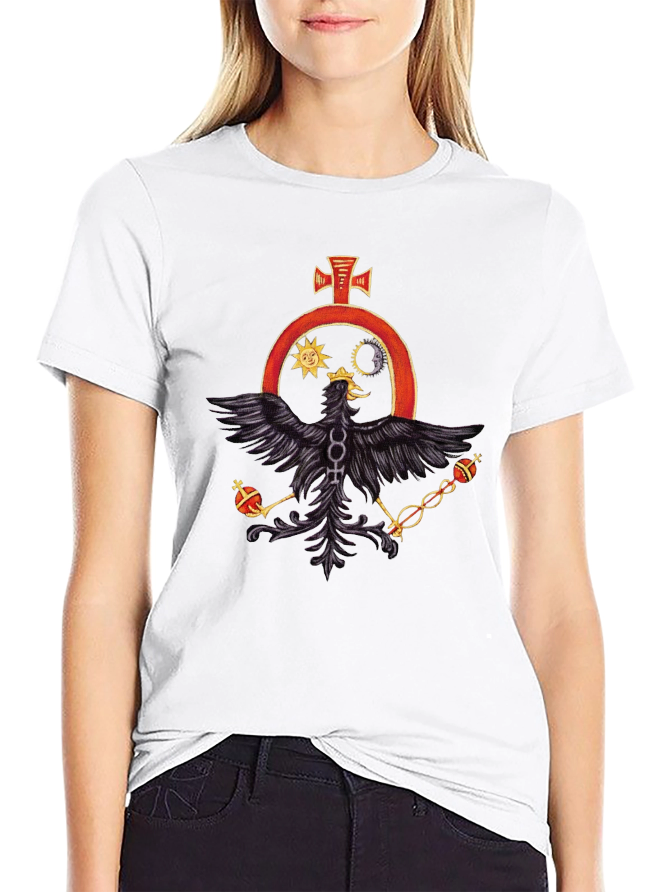 Black T-Shirt with Alchemical Symbol Eagle Design