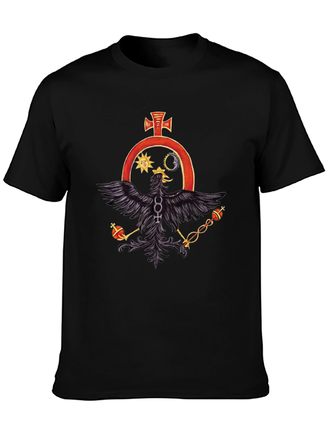 Black T-Shirt with Alchemical Symbol Eagle Design