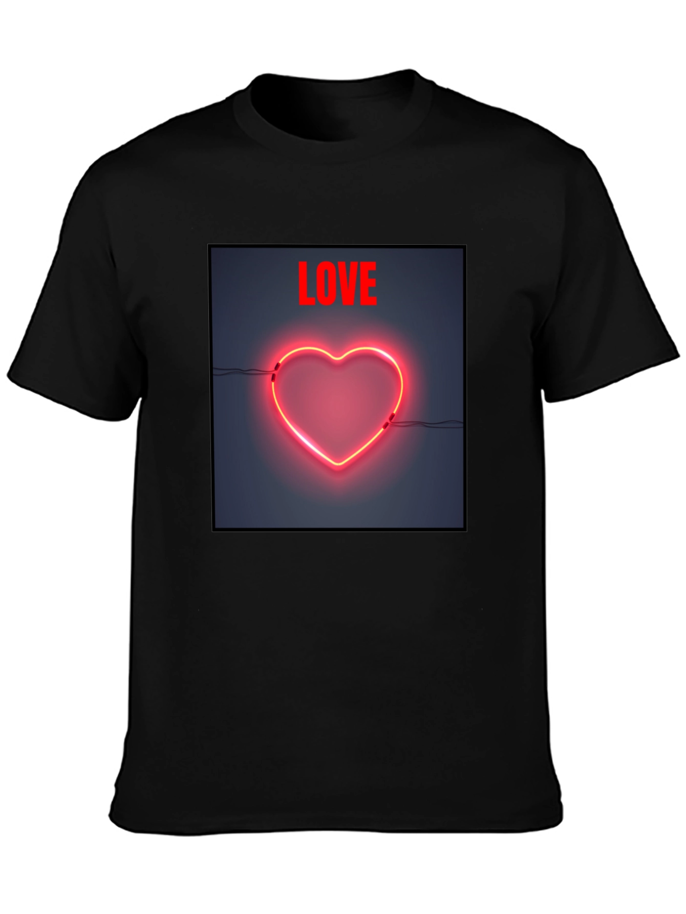 Neon Heart Love Graphic Tee - Black Cotton Casual