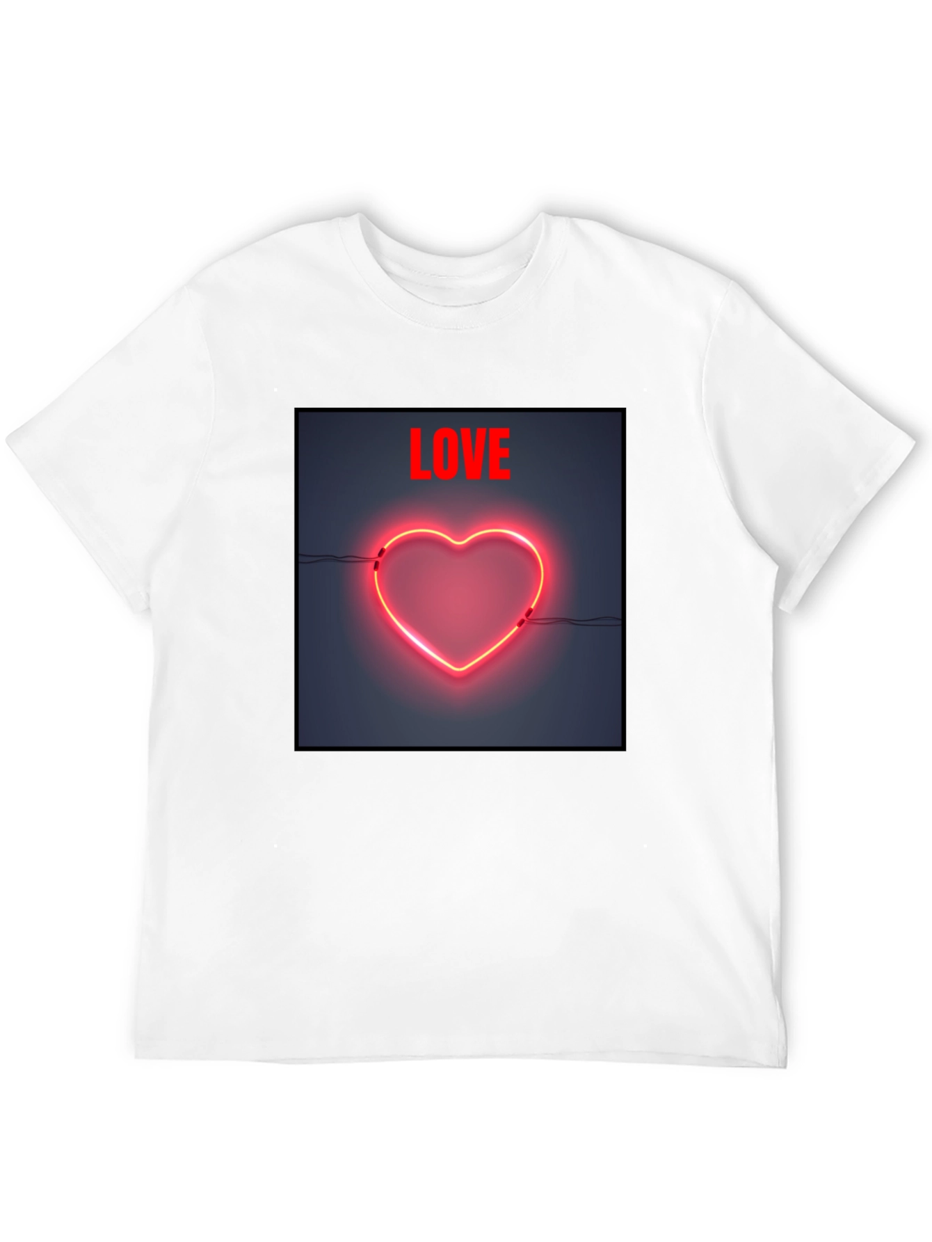 Neon Heart Love Graphic Tee - Black Cotton Casual