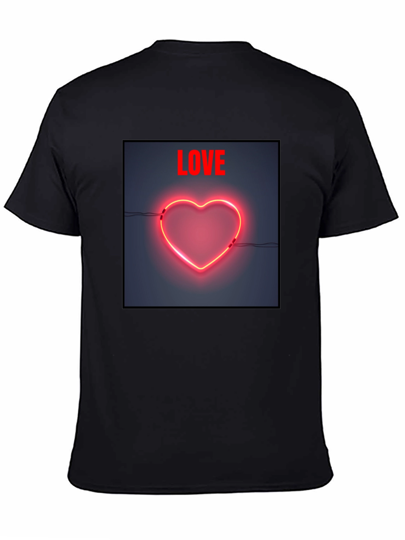 Neon Heart Love Graphic Tee - Black Cotton Casual