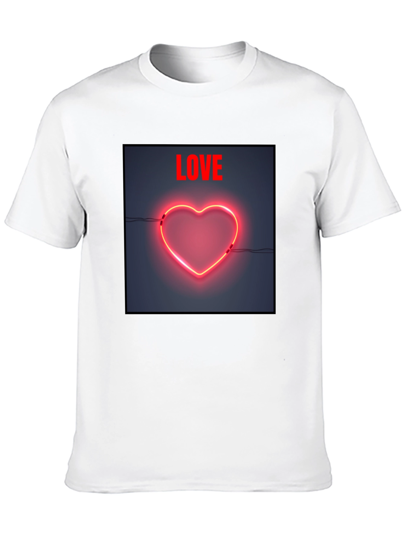 Neon Heart Love Graphic Tee - Black Cotton Casual