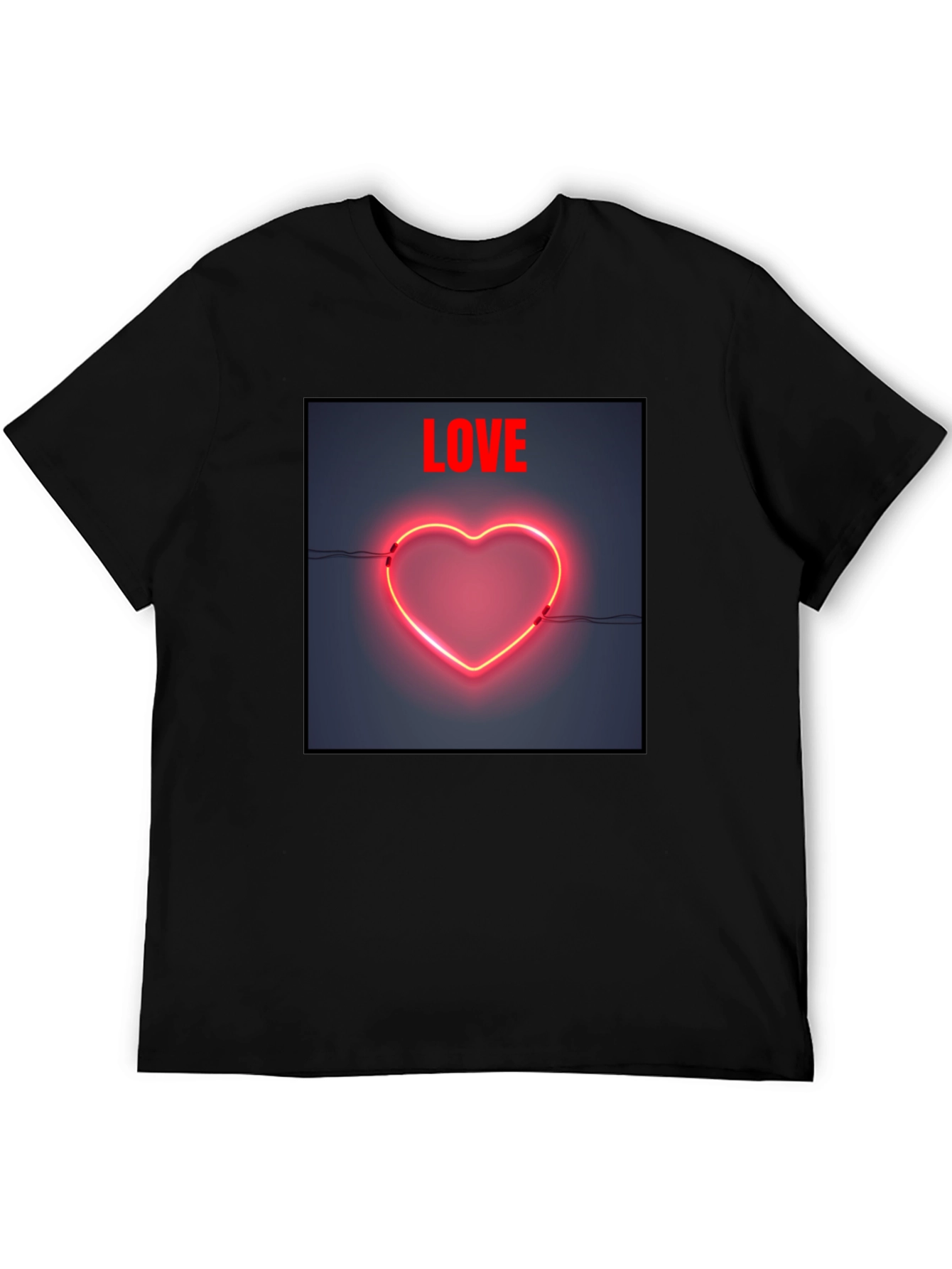 Neon Heart Love Graphic Tee - Black Cotton Casual