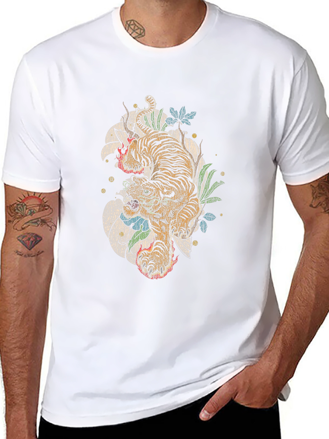 Tiger Graphic Print Crew Neck T-Shirt