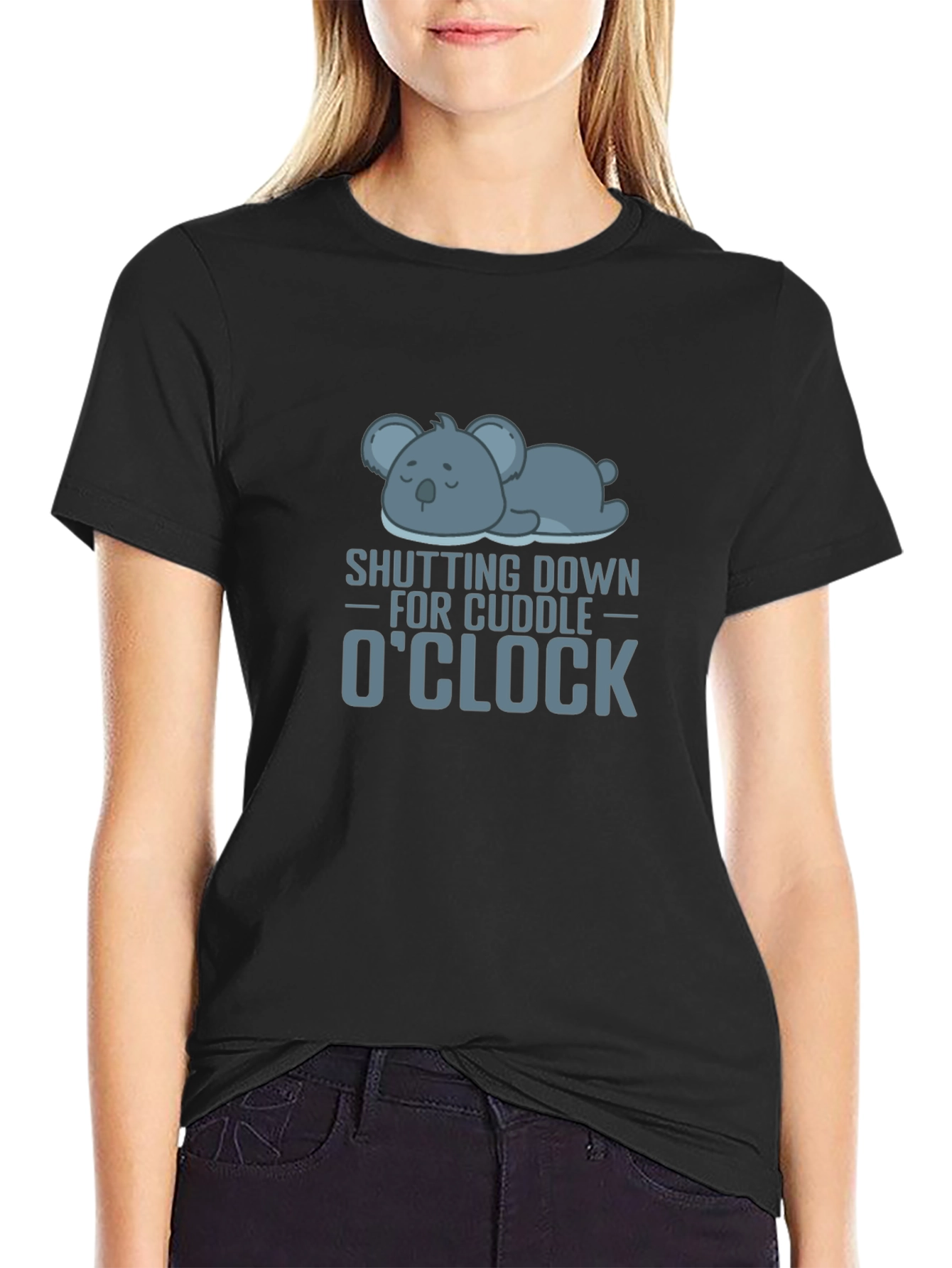 Cuddle OClock Black T-Shirt with Koala Graphic