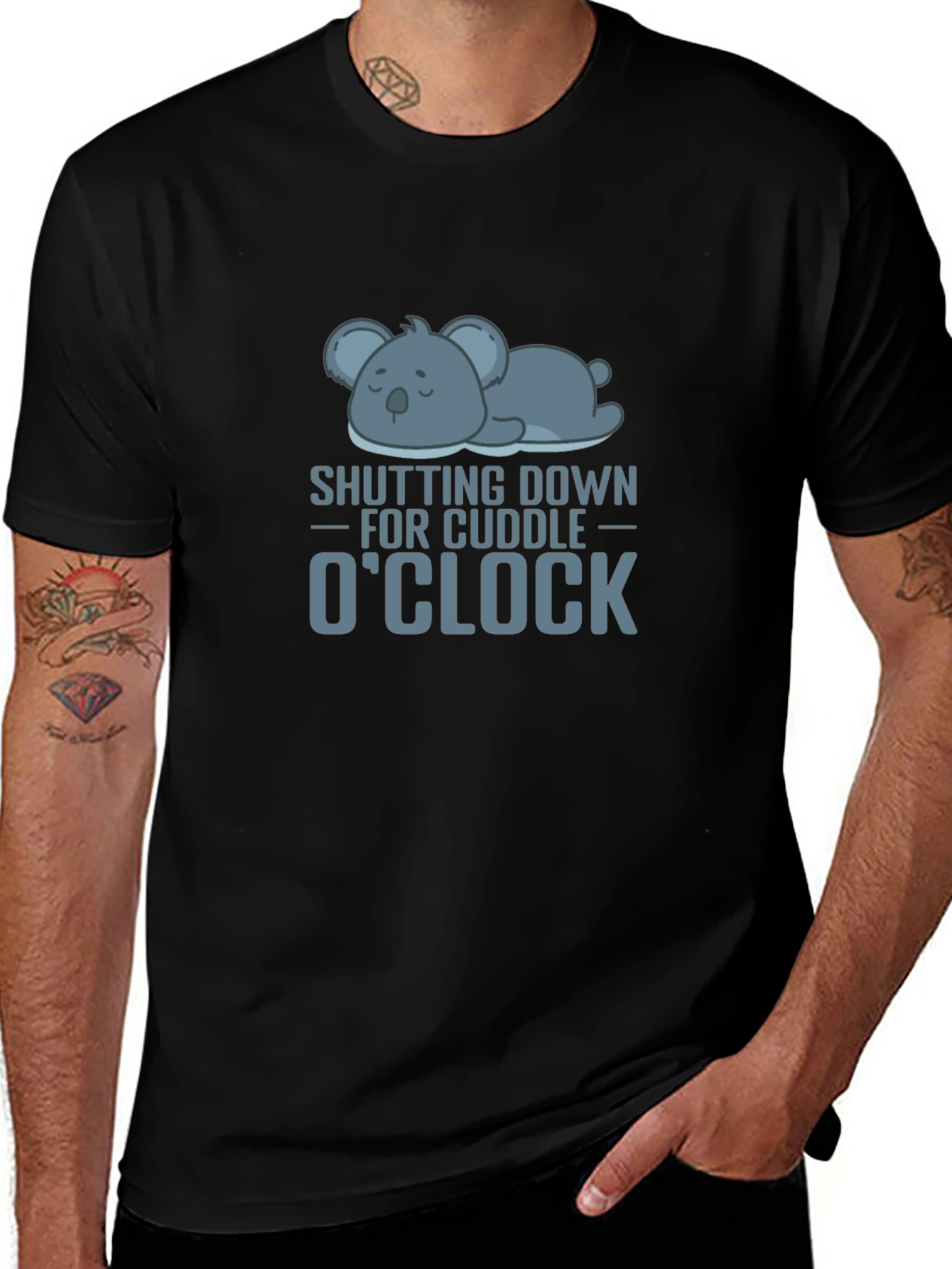 Cuddle OClock Black T-Shirt with Koala Graphic