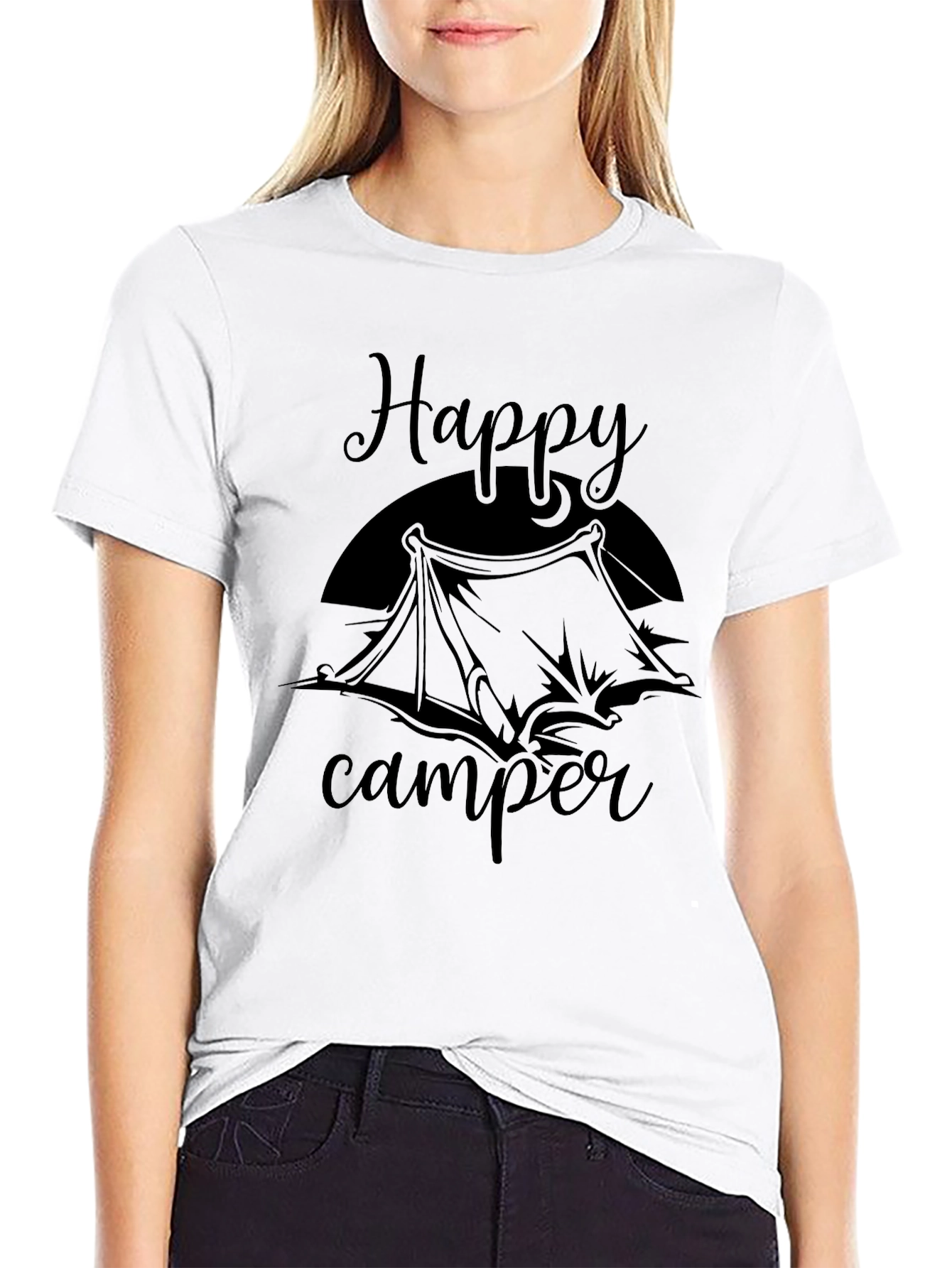 Happy Camper Graphic Tee - Black Cotton T-Shirt