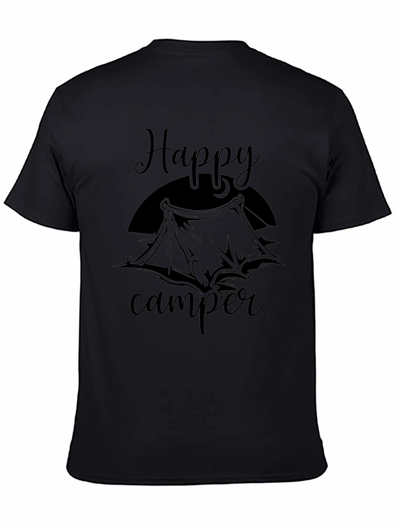 Happy Camper Graphic Tee - Black Cotton T-Shirt