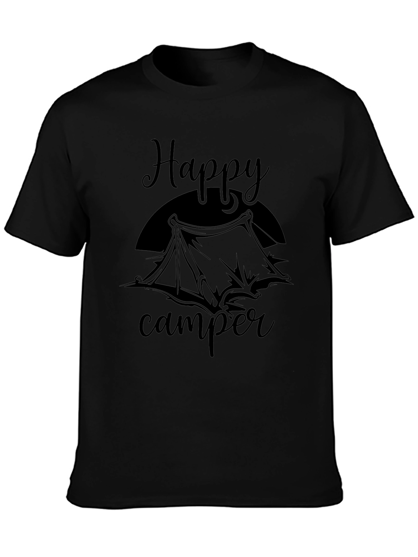 Happy Camper Graphic Tee - Black Cotton T-Shirt