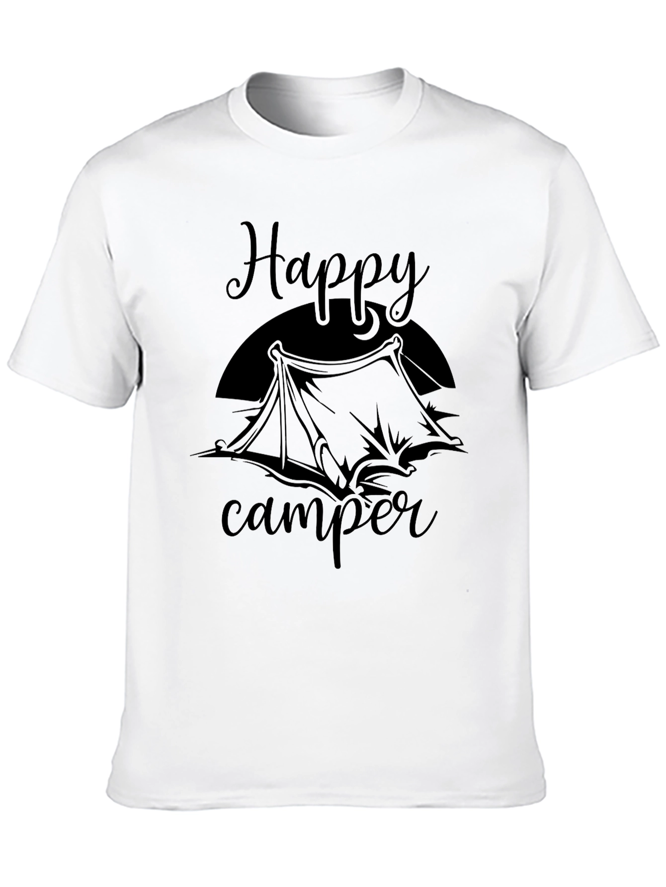 Happy Camper Graphic Tee - Black Cotton T-Shirt