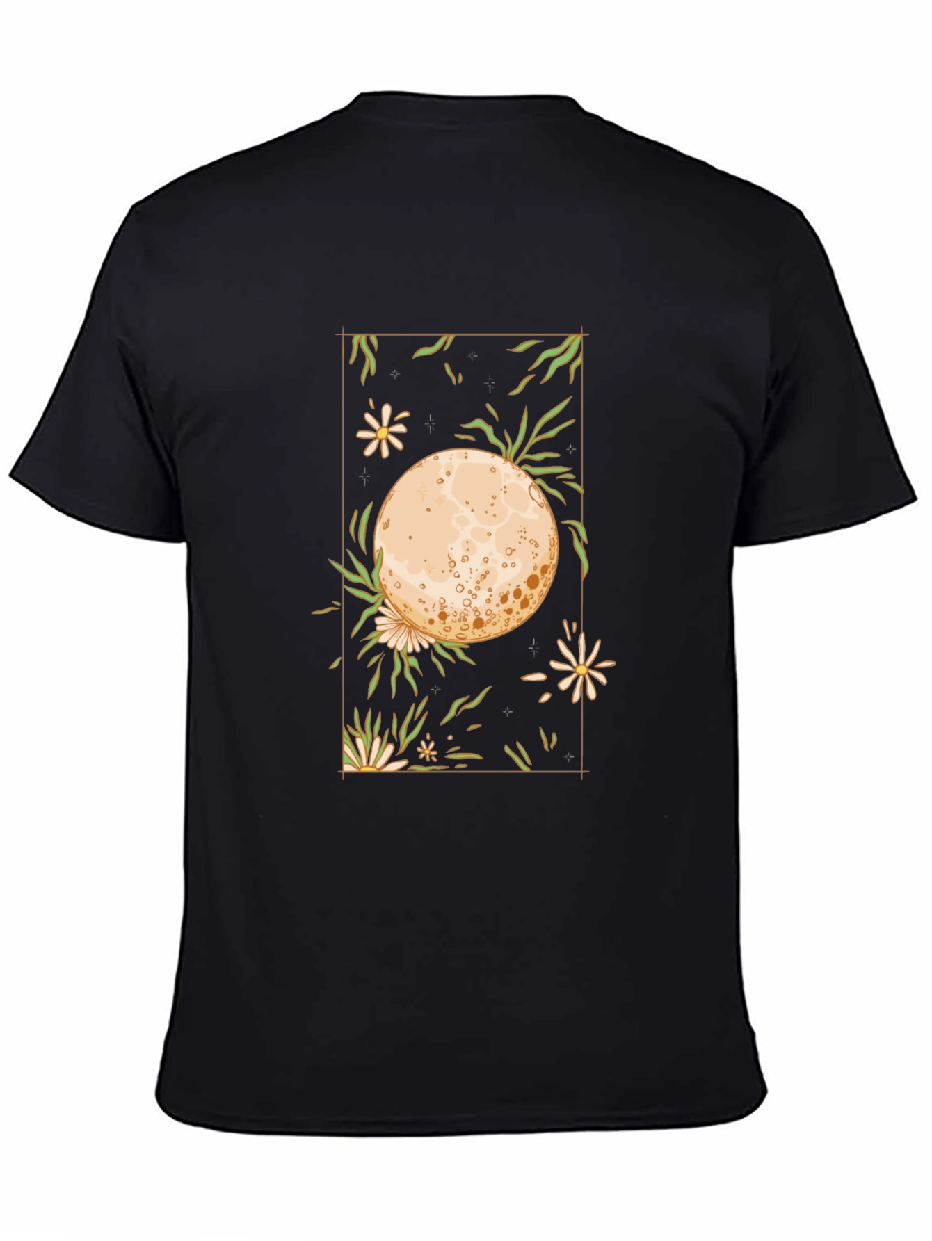 Floral Moon Graphic T-Shirt - Black