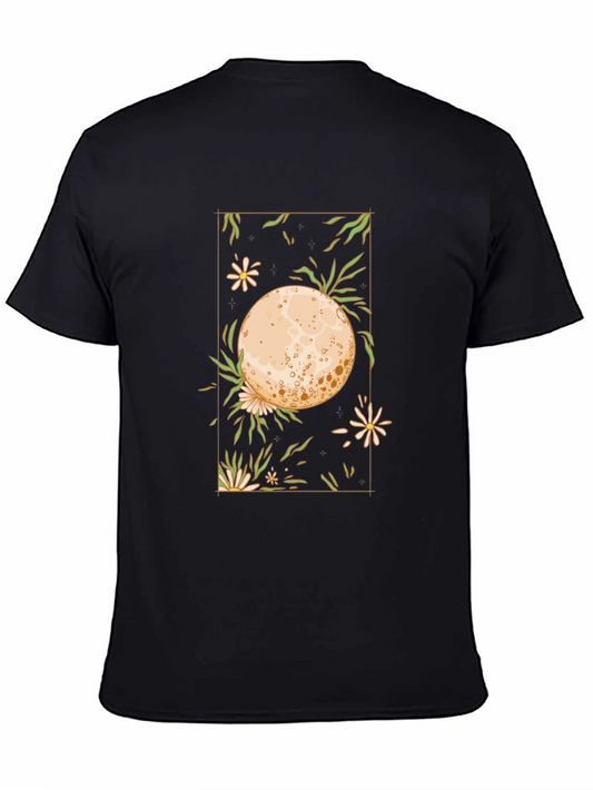 Floral Moon Graphic T-Shirt - Black