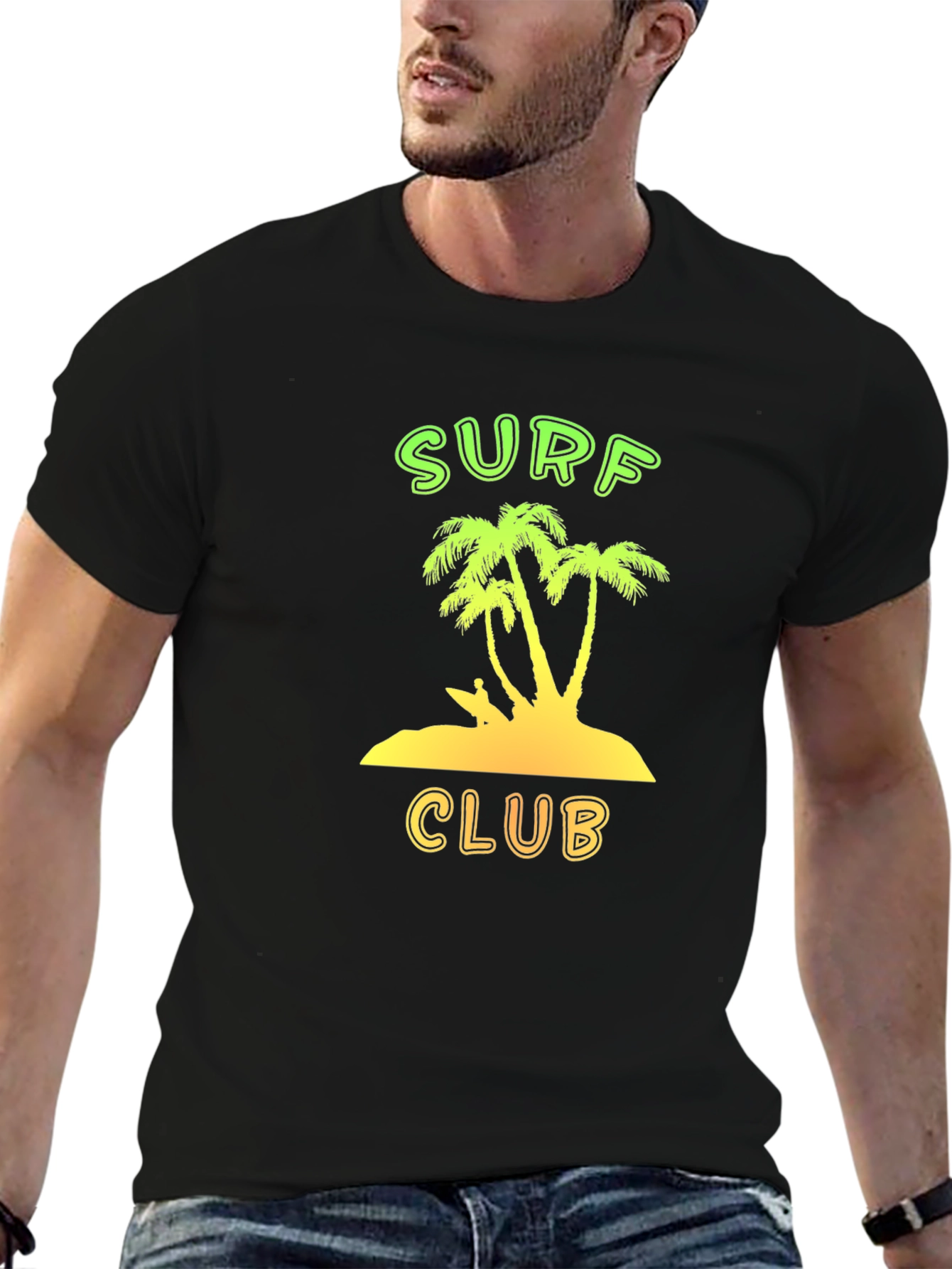 Surf Club Graphic Tee - Black Cotton T-Shirt