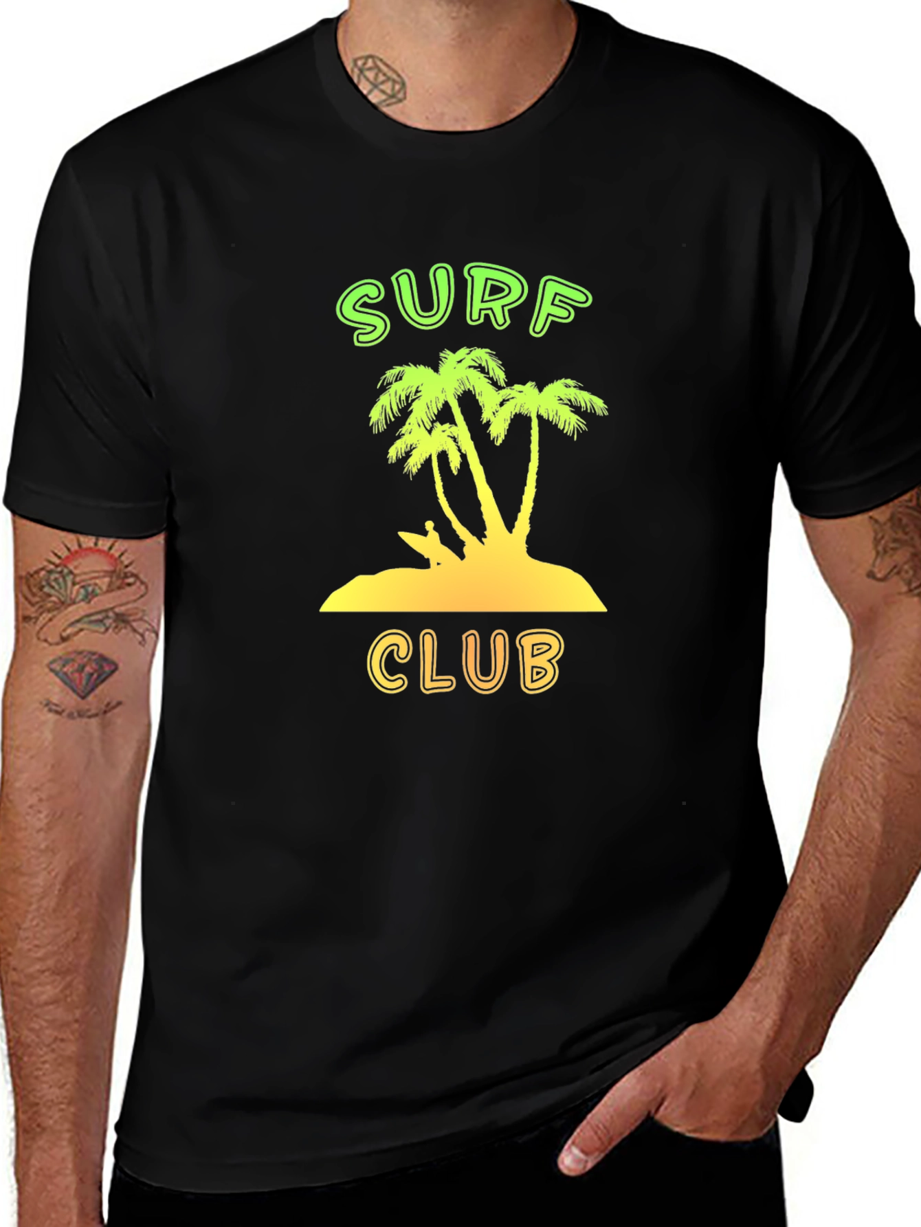 Surf Club Graphic Tee - Black Cotton T-Shirt