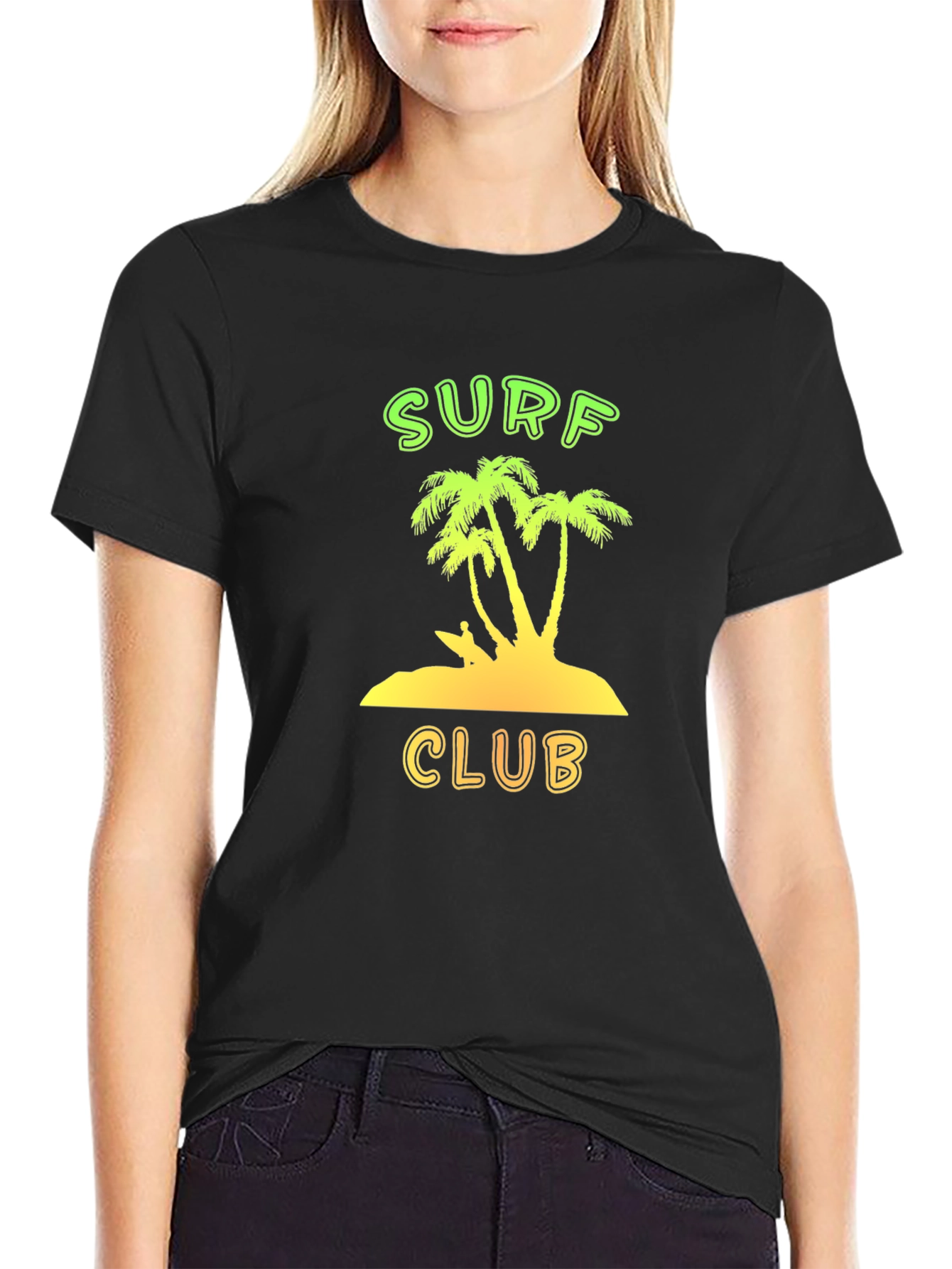 Surf Club Graphic Tee - Black Cotton T-Shirt