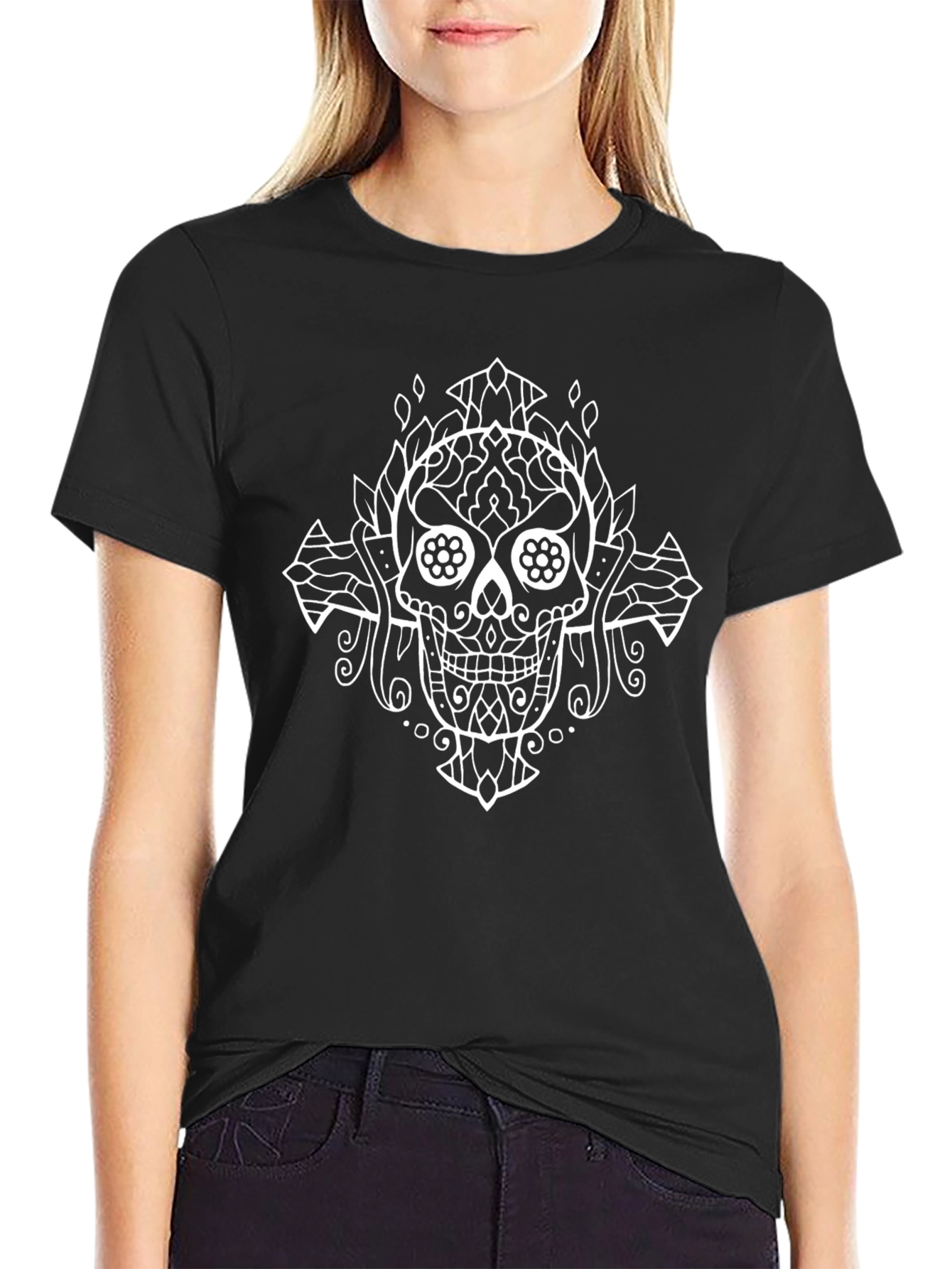 Skull Graphic Tee - Black Cotton Blend