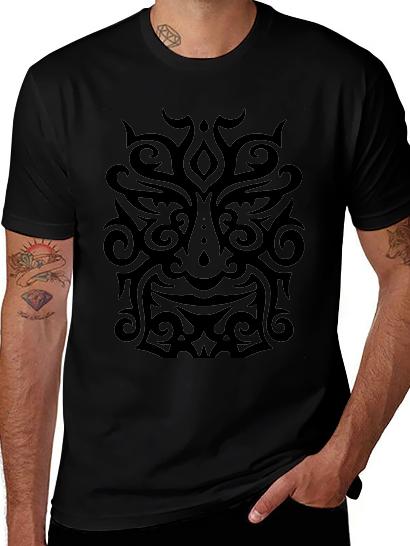 Tribal Mask Graphic Black T-Shirt