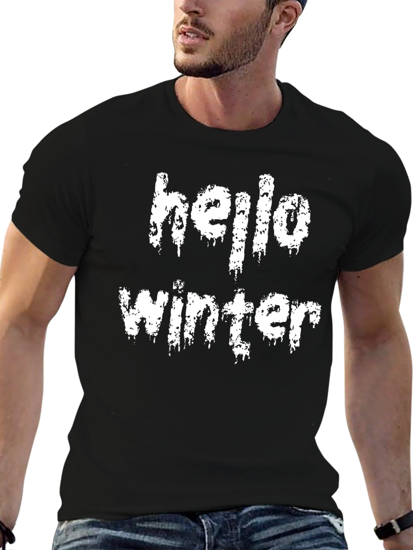 Hello Winter Graphic Tee - Black Cotton Blend T-Shirt