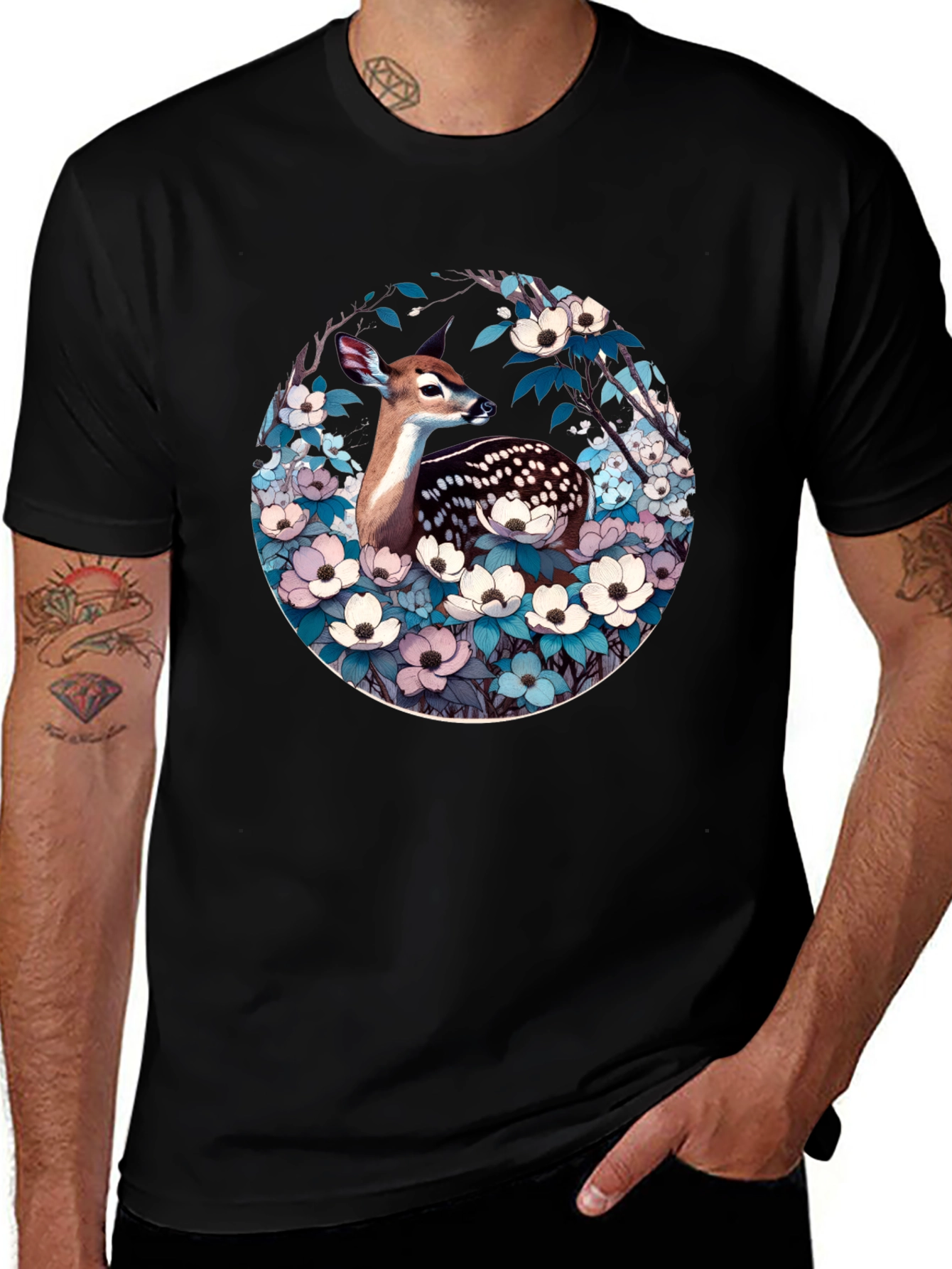Deer and Floral Design Tee