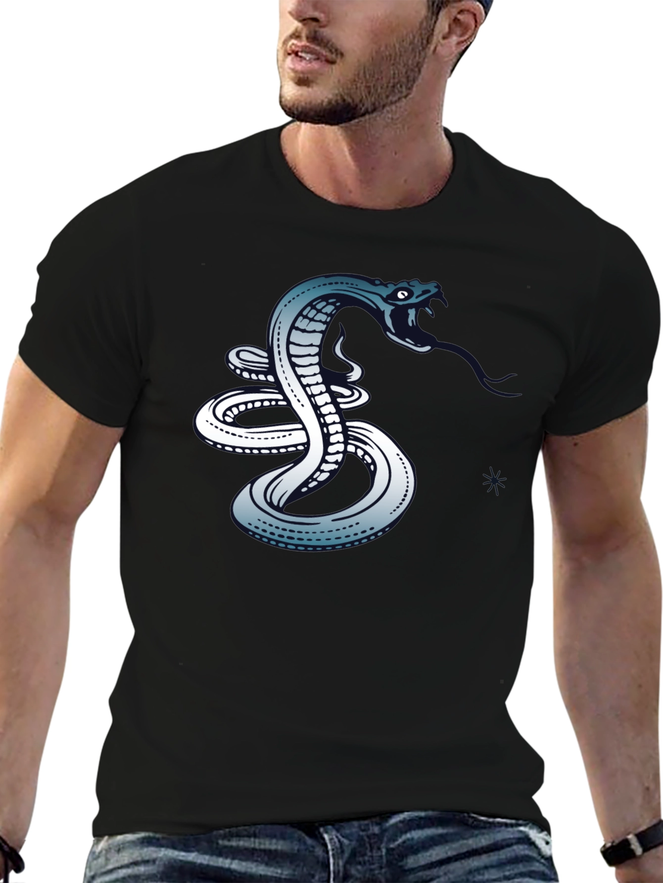 Mens Black Snake Graphic T-Shirt