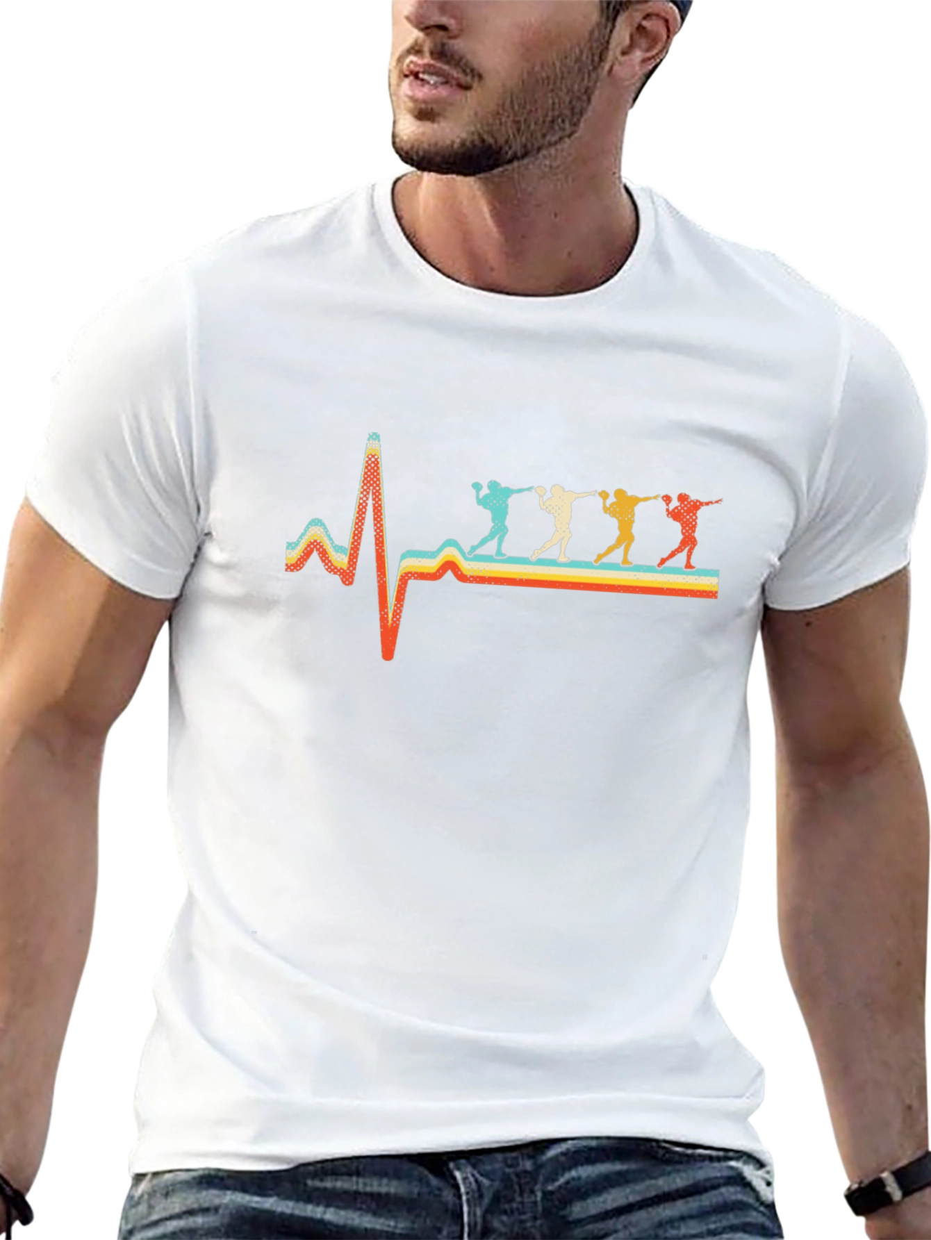 Retro Heartbeat Throwing Sport Black T-Shirt