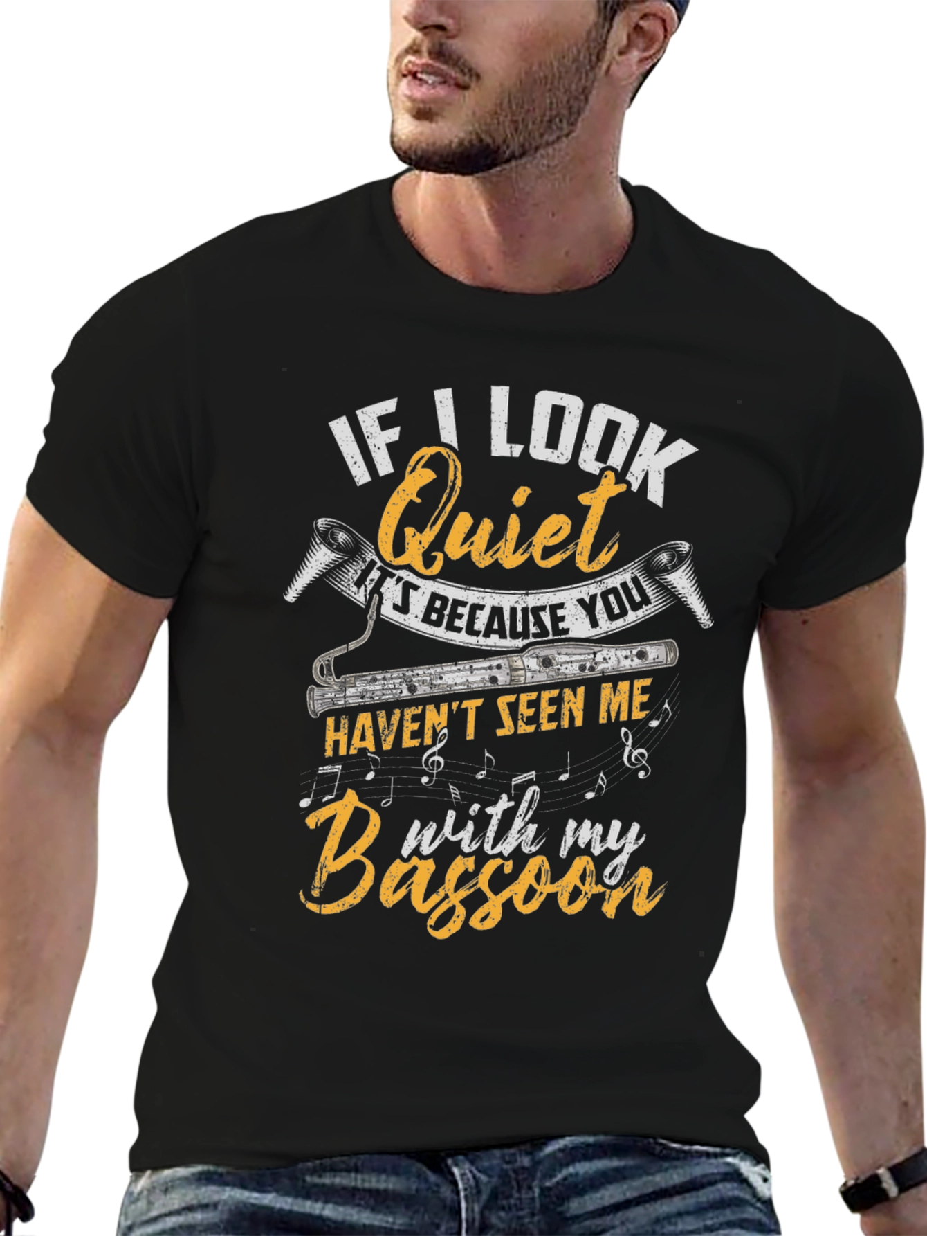 If I Look Quiet Bassoon Player Black T-Shirt