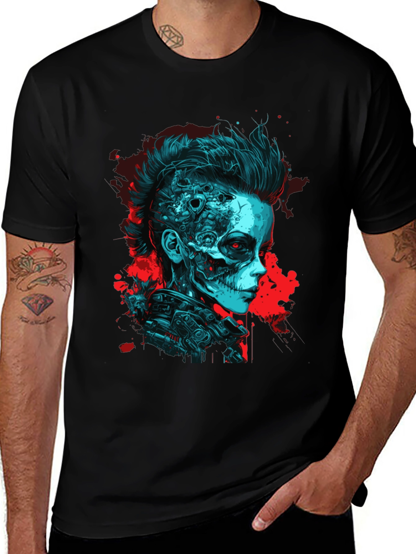 Cyberpunk Skull Graphic Tee - Unique Design