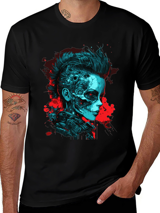 Cyberpunk Skull Graphic Tee - Unique Design