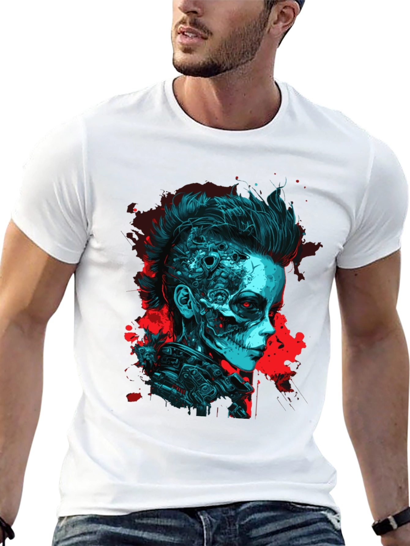 Cyberpunk Skull Graphic Tee - Unique Design
