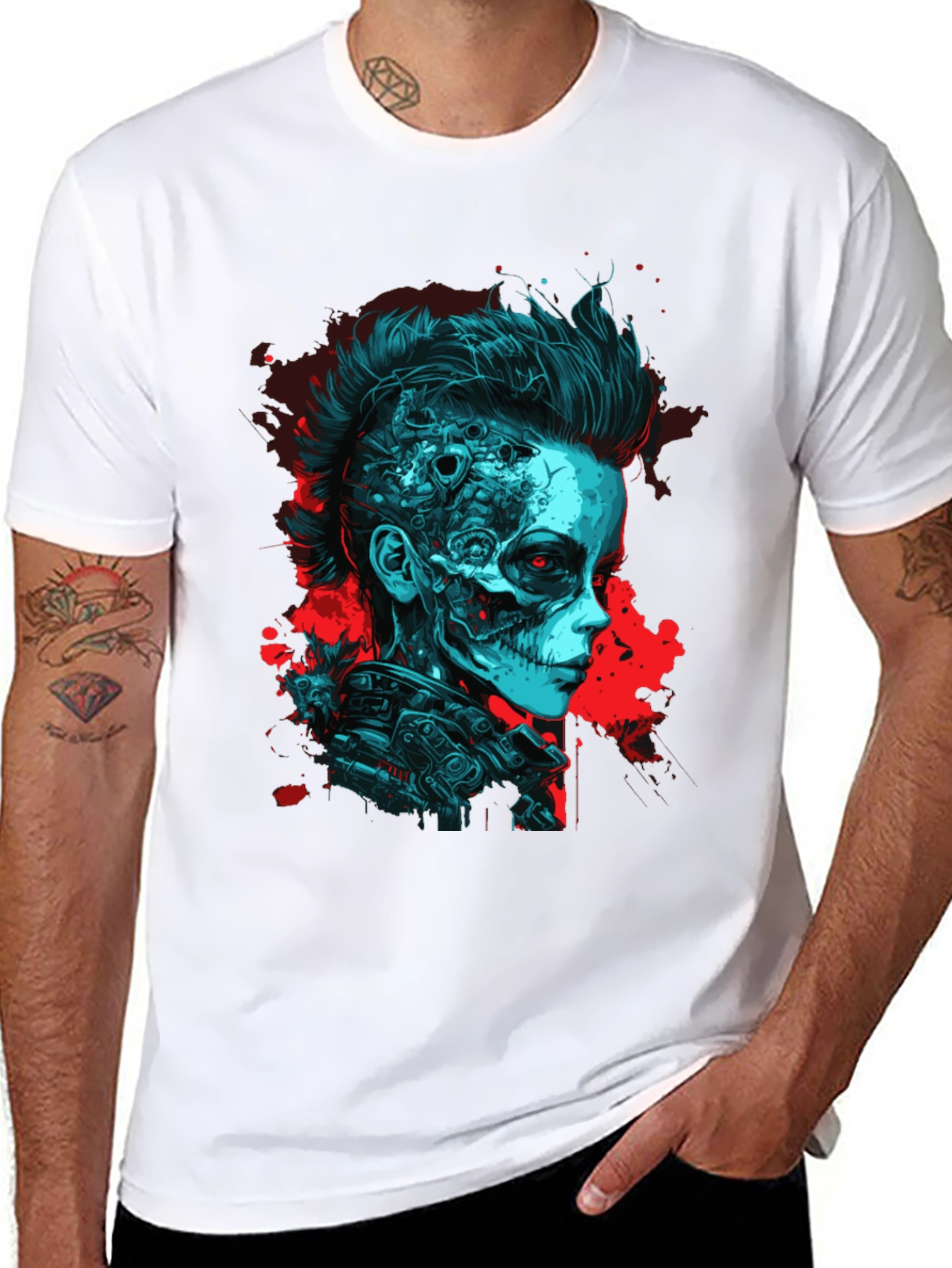 Cyberpunk Skull Graphic Tee - Unique Design