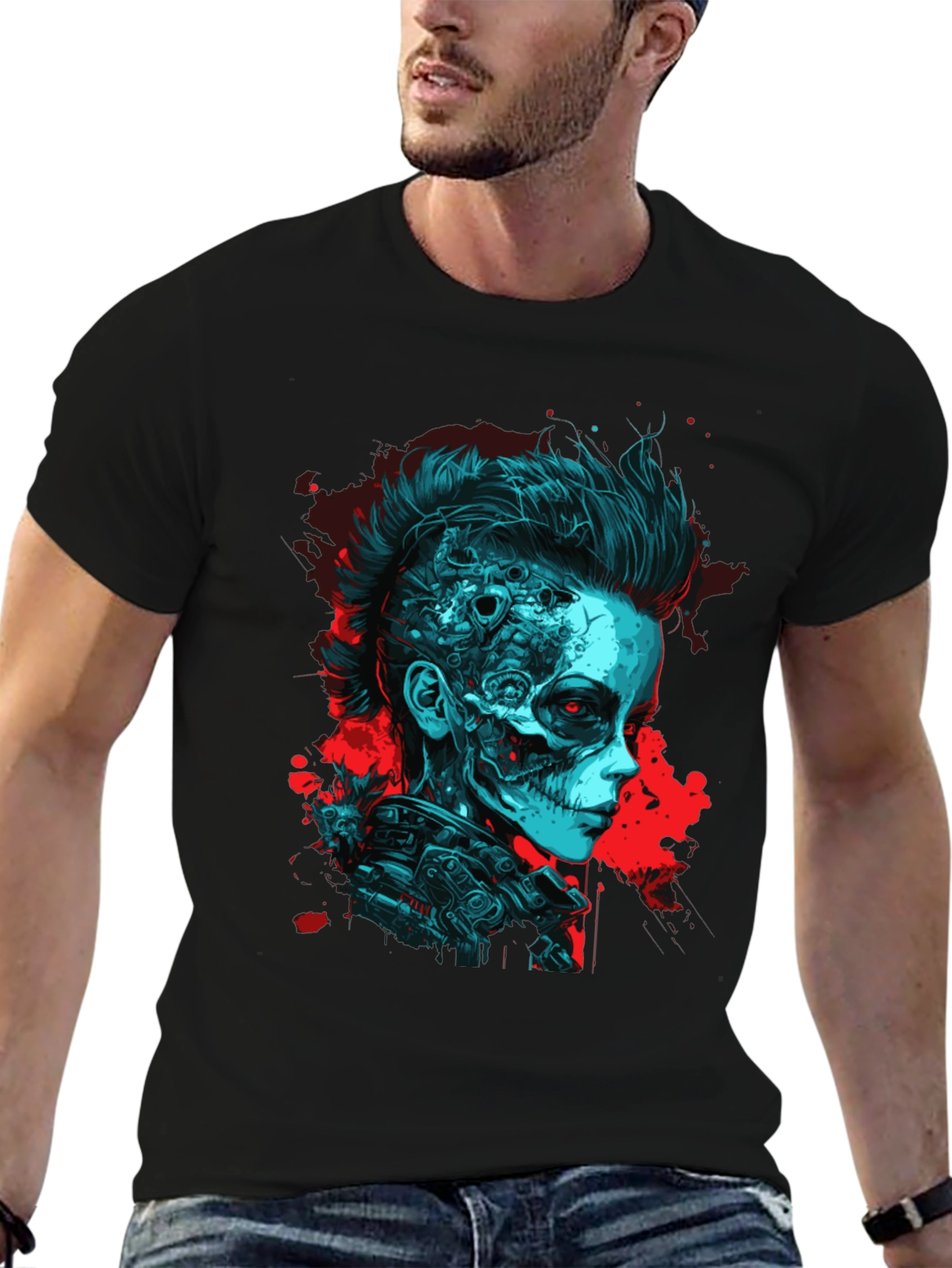 Cyberpunk Skull Graphic Tee - Unique Design