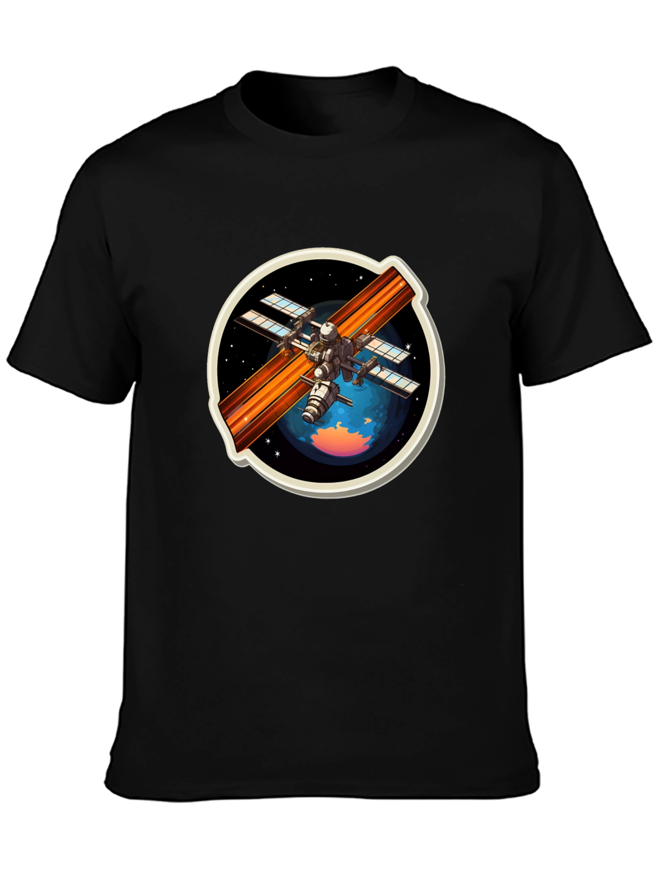 Space Station Graphic Tee - Black Crew Neck
