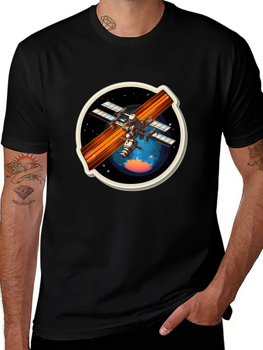 Space Station Graphic Tee - Black Crew Neck