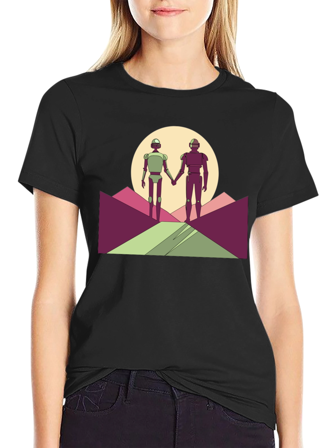 Robots Holding Hands T-Shirt - Sci-Fi Love