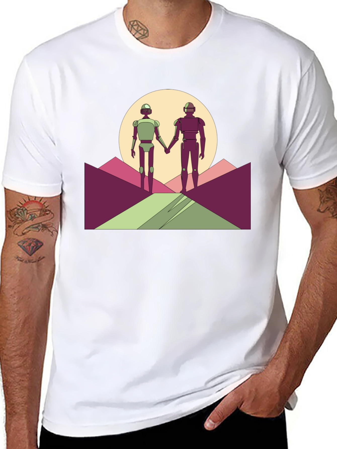Robots Holding Hands T-Shirt - Sci-Fi Love