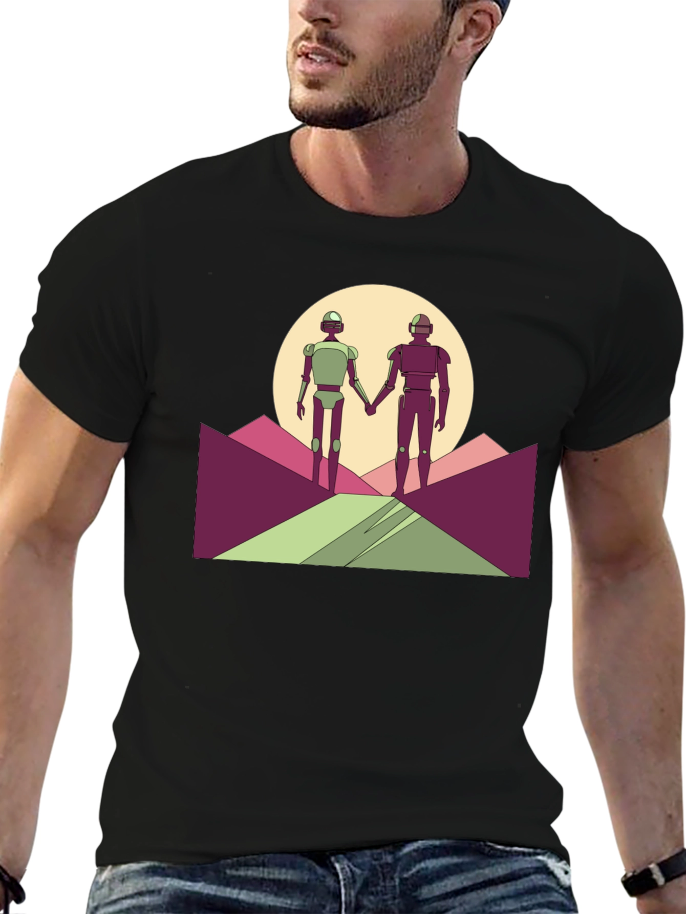 Robots Holding Hands T-Shirt - Sci-Fi Love