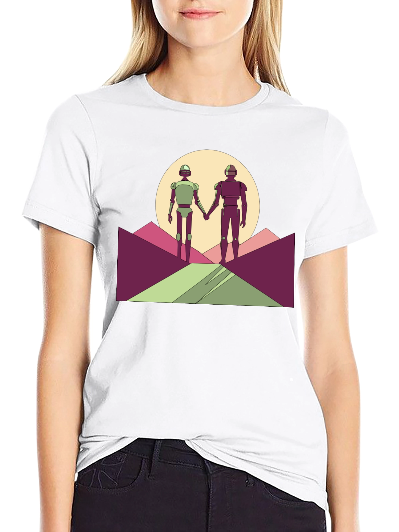 Robots Holding Hands T-Shirt - Sci-Fi Love