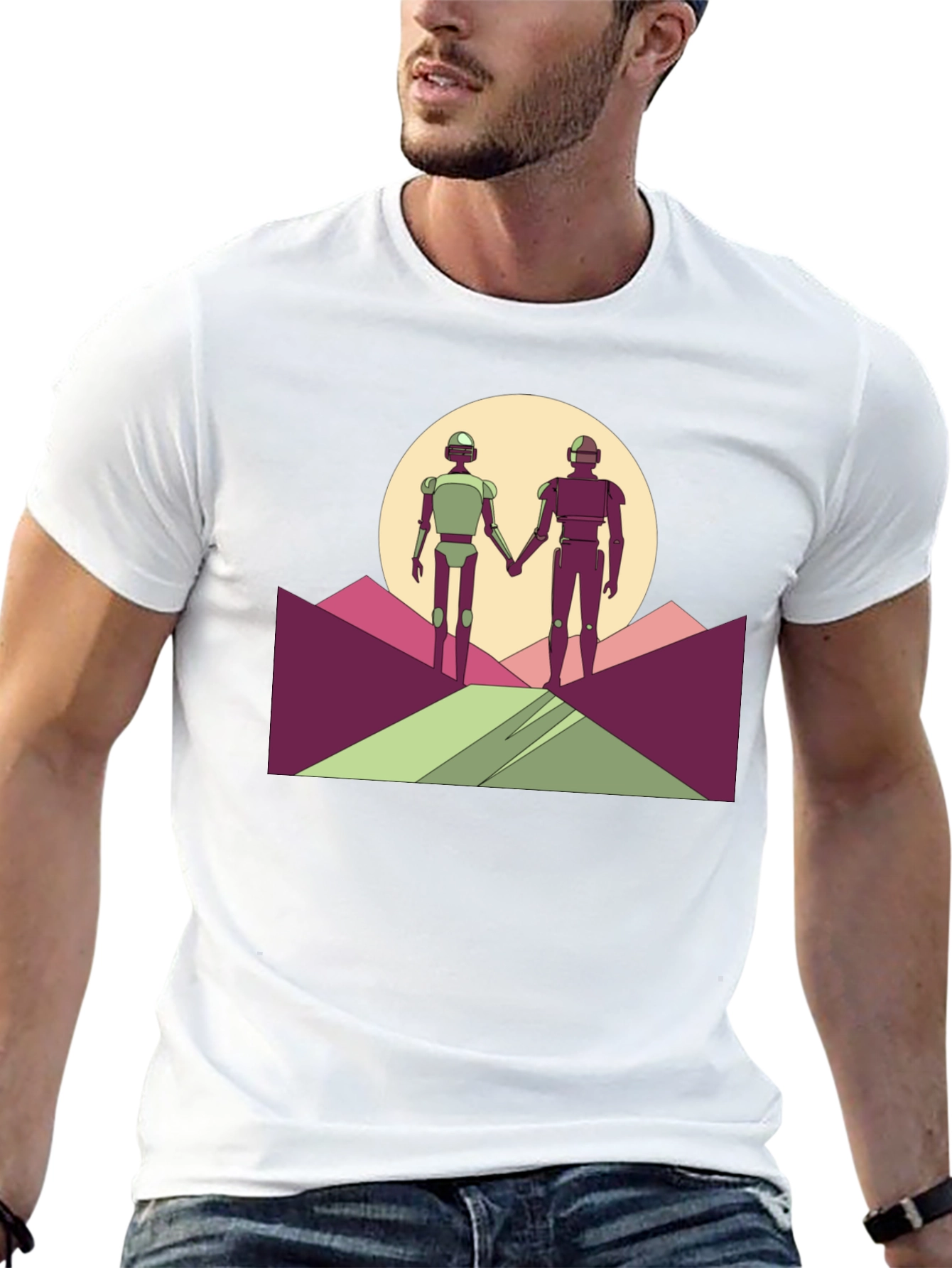 Robots Holding Hands T-Shirt - Sci-Fi Love