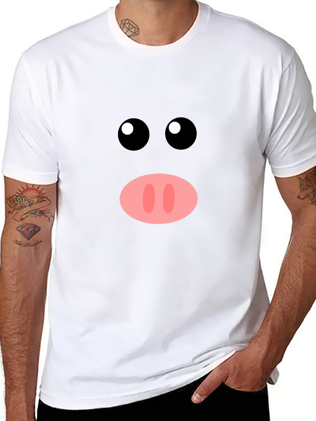 Funny Pig Face Graphic Tee - Black