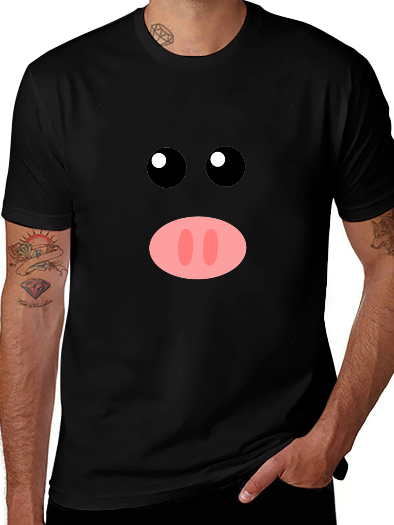 Funny Pig Face Graphic Tee - Black