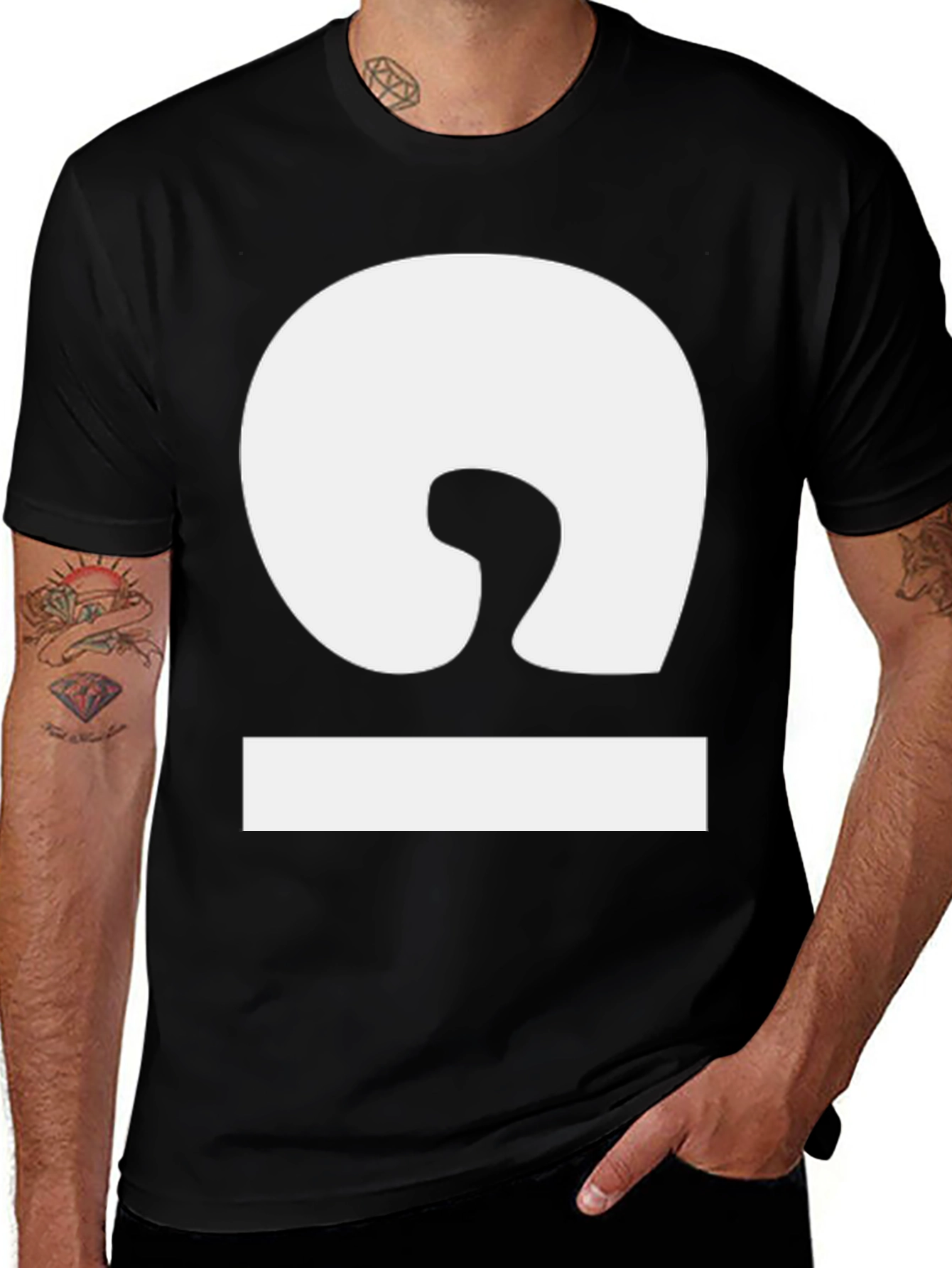 Modern Minimalist White Symbol Black T-Shirt