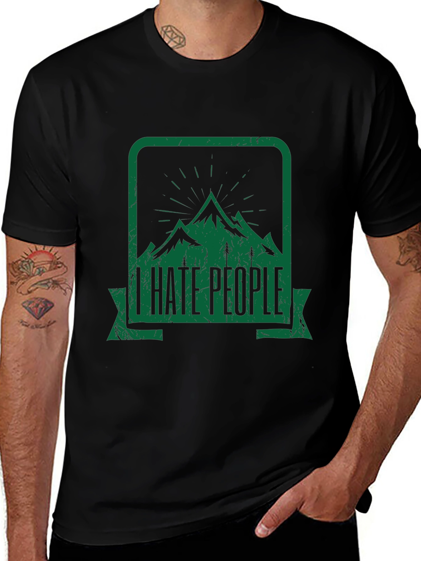 I Hate People Mountain Graphic Black Tee